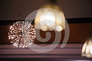 Chandelier light in a a restaurant