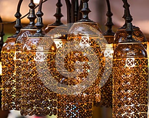 Lamps made of coconut shell.