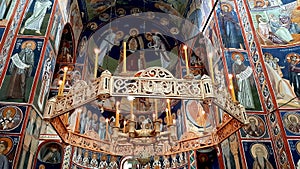 A chandelier with saints frescoed in the Monastery of Tumane in eastern Serbia photo