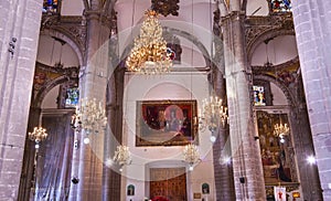 Chandeliers Mosaics Old Basilica Guadalupe Mexico City Mexico