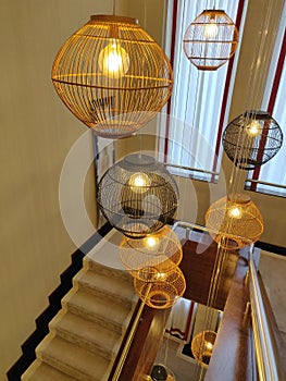 Chandeliers in stairs photo
