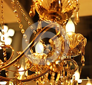 Chandeliers in the store, close up