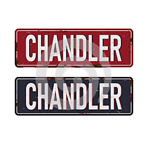 Chandler Arizona state city license plate in the colors of the state flag with icons over a white background photo