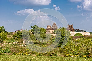 Chandrashekhara Temple seen from Queens Bath, Hampi, Karnataka, India