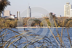 Changchun skyline in Fall. View from Nanhu park Jilin, China