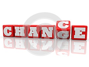 Change and chance concept on red cubes on white background