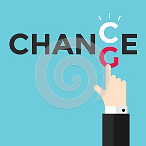 Change and chance. Hand changing letters C and G.