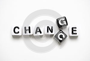 Change and chance on white and black cube, personal development to growth mindset concept