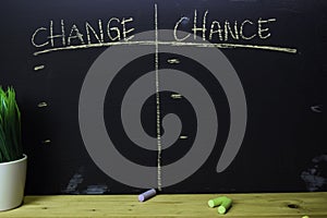Change or Chance written with color chalk concept on the blackboard