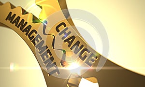 Change Management Concept. Golden Metallic Gears. 3D.