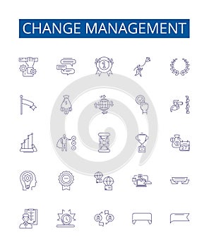 Change management line icons signs set. Design collection of Transformation, Agility, Transition, Adaptation, Revision