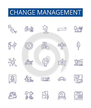 Change management line icons signs set. Design collection of Transformation, Agility, Transition, Adaptation, Revision