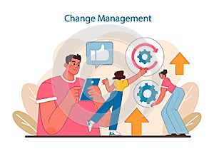 Change Management in IT project management. Visualizes the adaptation process, embracing innovation, and implementing