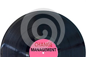 Change management symbol. Concept words Change management on beautiful black purple vynil disk. Beautiful white table white