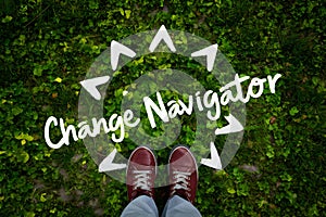 Change navigator person charts course, guiding others through adaptation and transformation