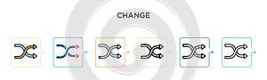 Change vector icon in 6 different modern styles. Black, two colored change icons designed in filled, outline, line and stroke