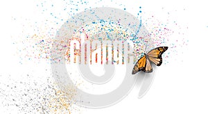 Change word with delicate butterfly graphic splatter background