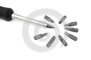 Changeable screwdriver head set, isolate background