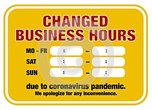 Changed business hours sign template corona pandemic