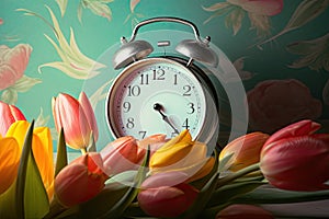 changeover time summer spring time saving daylight switch tulips clock Alarm