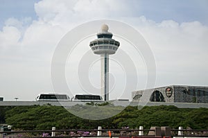 Changi Airport Control Tower in Singapore .