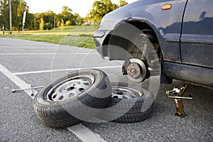 Changing car tires in summer photo