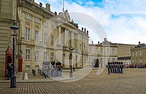 Changing guard at the Amalienborg Palace in Copenhagen, Denmark