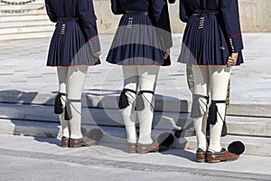Changing of the Guard in front of Greek Parliament Old Royal Palace by Evzones, Athens, Greece