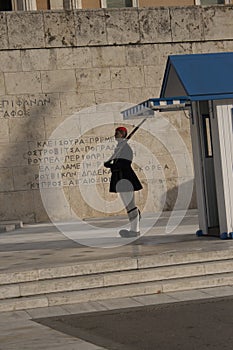 Changing the guard at the Tomb of the Unknown Soldier in Athenes