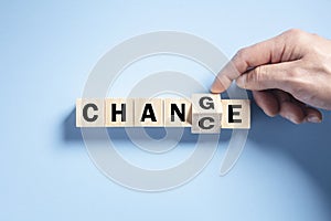 Changing word Change to Chance on wooden blocks concept for opportunity, possibility and optimism