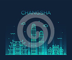 Changsha skyline Hunan province China vector line