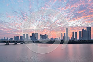 Changsha skyline and sunrise glow