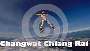 Changwat Chiang Mai. Skydiver from Changwat Chiang Mai performs a trick in the sky. Free fall.