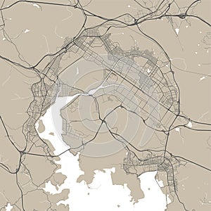 Changwon map, city in South Korea. Streetmap municipal area