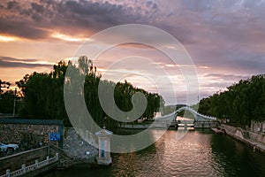 Changzhou, China Landscape Old Bridge River Asian Tradition Heritage Travel Location Sunset