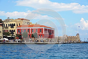 Chania, Crete, October 2018, panoramic view of the waterfront of the city of Xania photo