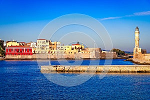 Chania, Greece: Old Venetian harbour of Chania on Crete, Greece