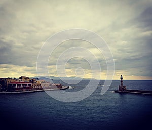 Chania harbor and lighthouse, Crete, Greece