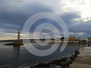 Chania harbor and lighthouse, Crete, Greece