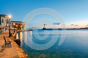 Chania. The old harbor at night.