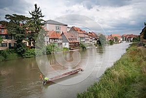 Channel with a boat in Alsace