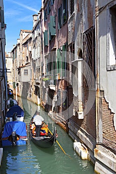 Channel and gondolas, Venice, Italy