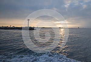 Channel Islands breakwater fog light in Port Hueneme California USA