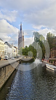 The channel, street and houses from Bruges city