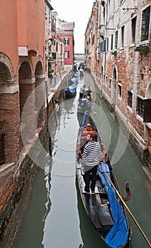 Channel in Venice with Gondolas