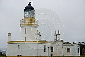 The Chanonry Point Lighthouse on the Moray Firth on the Black Isle, Scotland.