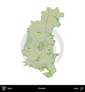 Chantada, Spain, isolated on white. Topographic Humanitarian