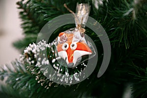 Chanterelle cookies hanging on a Christmas tree