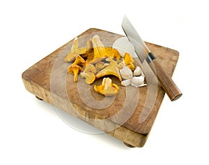 Chanterelles on a cutting board