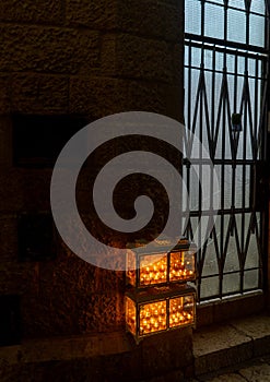 Chanuka lights on old jerusalem city street